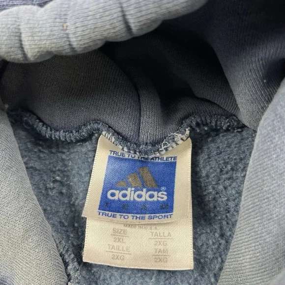 Vintage‎ Adidas Sweatshirt Mens 2XL Blue Center Logo Pullover Hoodie USA Minimal